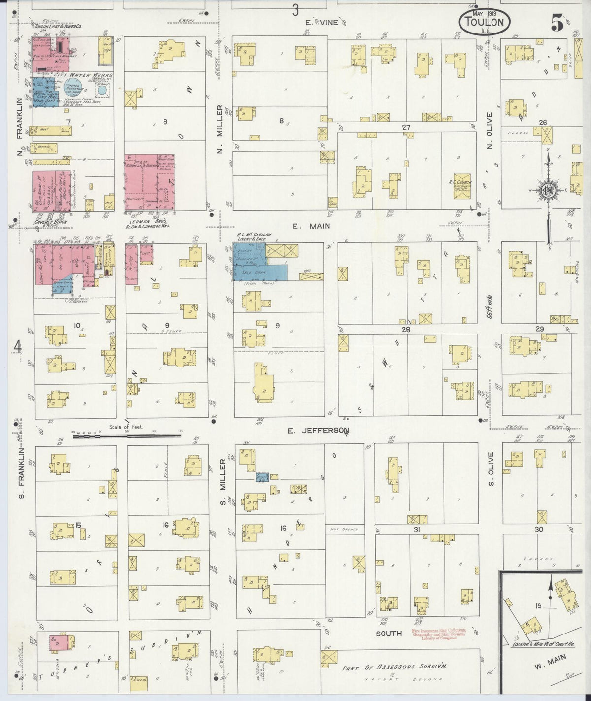 Sanborn Fire Insurance Map from Toulon, Stark County, Illinois (1913), Sheet #0005 - Historic Sanborn Fire Insurance Map Print, vintage old map wall art, antique decor, genealogy gift, Illinois Illinois map