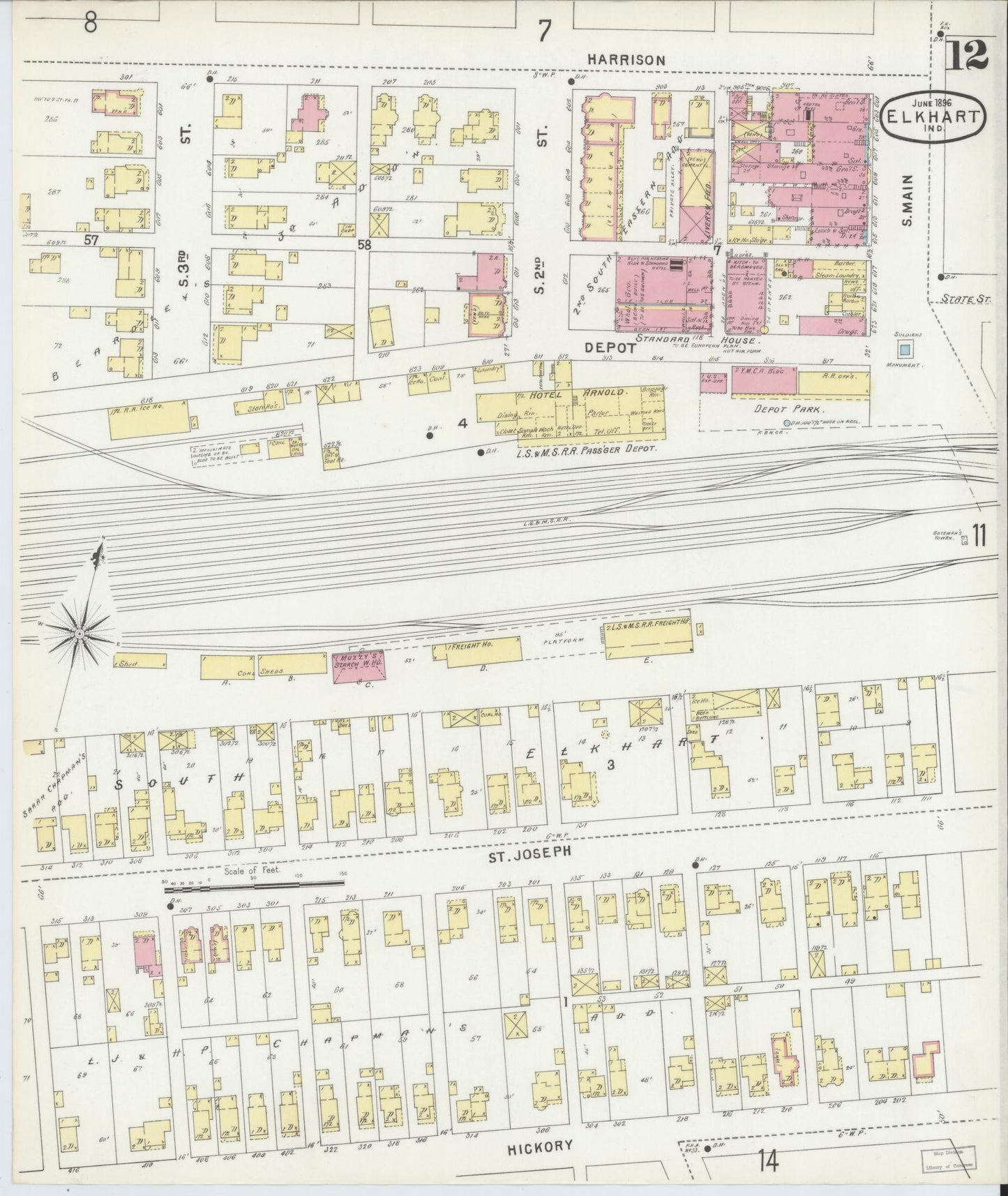 Sanborn Fire Insurance Map from Elkhart, Elkhart County, Indiana (1896), Sheet #0012 - Complete Map Set gallery image, historic Sanborn map, vintage wall art, Indiana Indiana