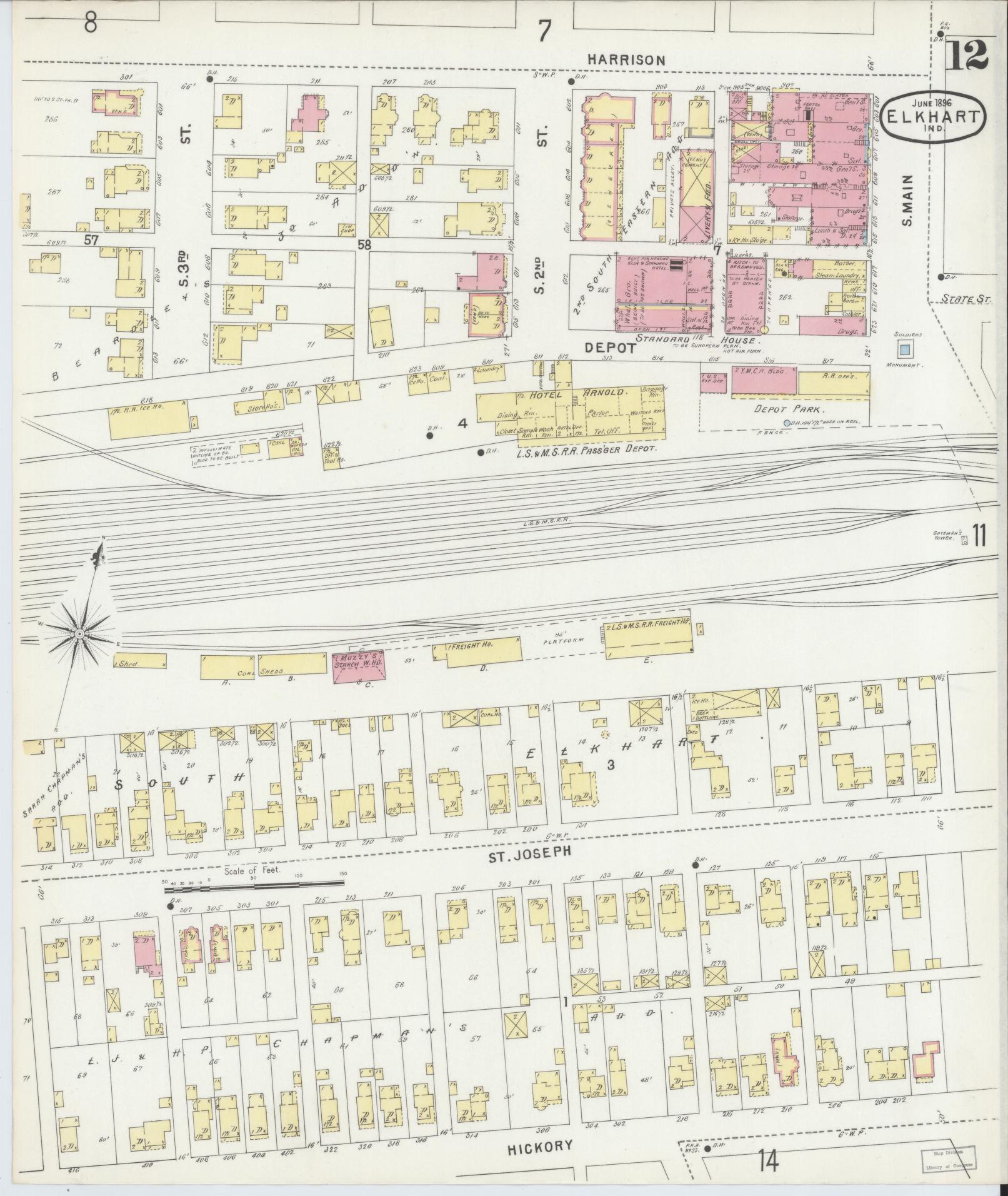 Sanborn Fire Insurance Map from Elkhart, Elkhart County, Indiana (1896), Sheet #0012 - Complete Map Set gallery image, historic Sanborn map, vintage wall art, Indiana Indiana