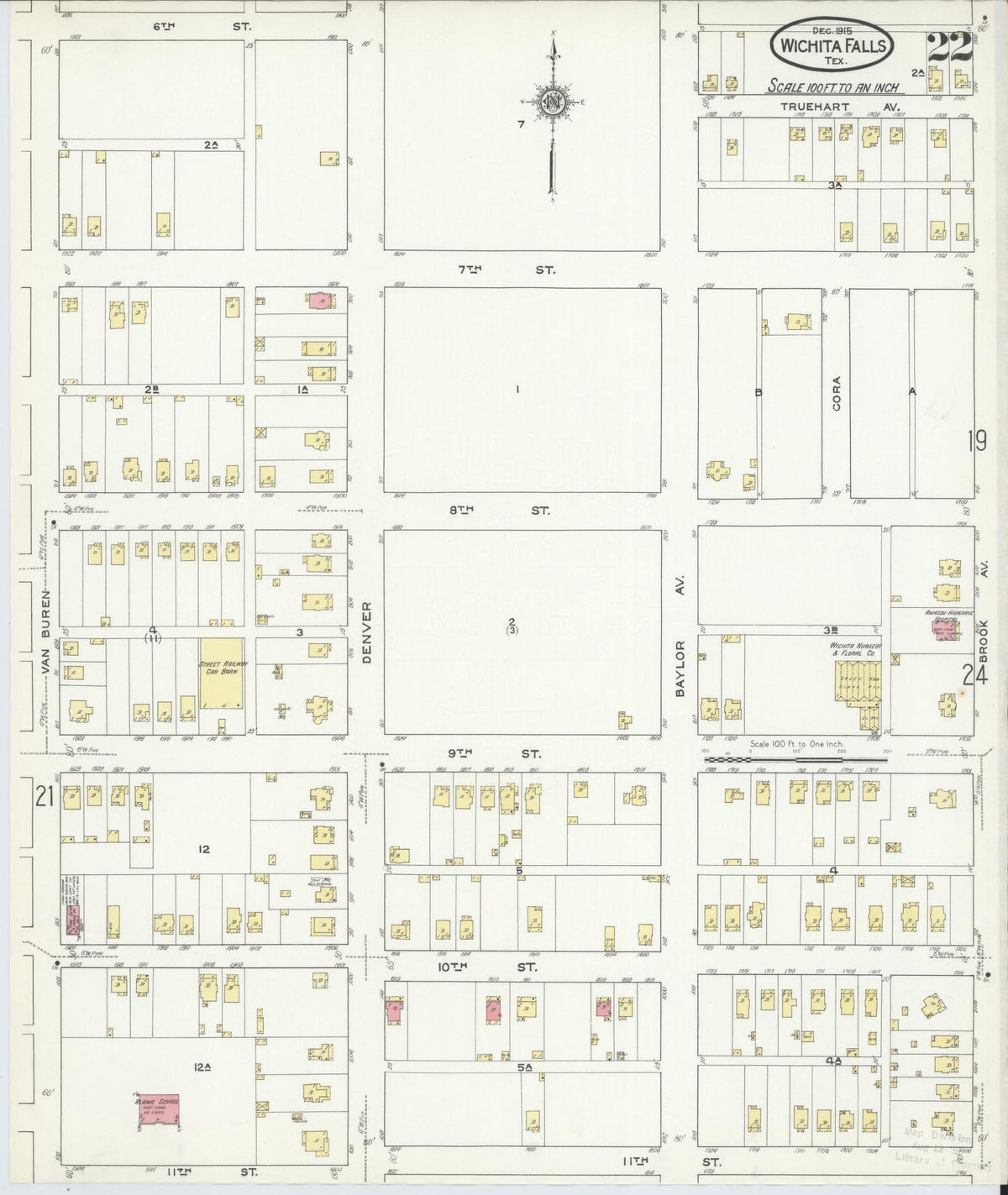 Sanborn Fire Insurance Map from Wichita Falls, Wichita County, Texas (1915), Sheet #0022 - Complete Map Set gallery image, historic Sanborn map, vintage wall art, Texas Texas