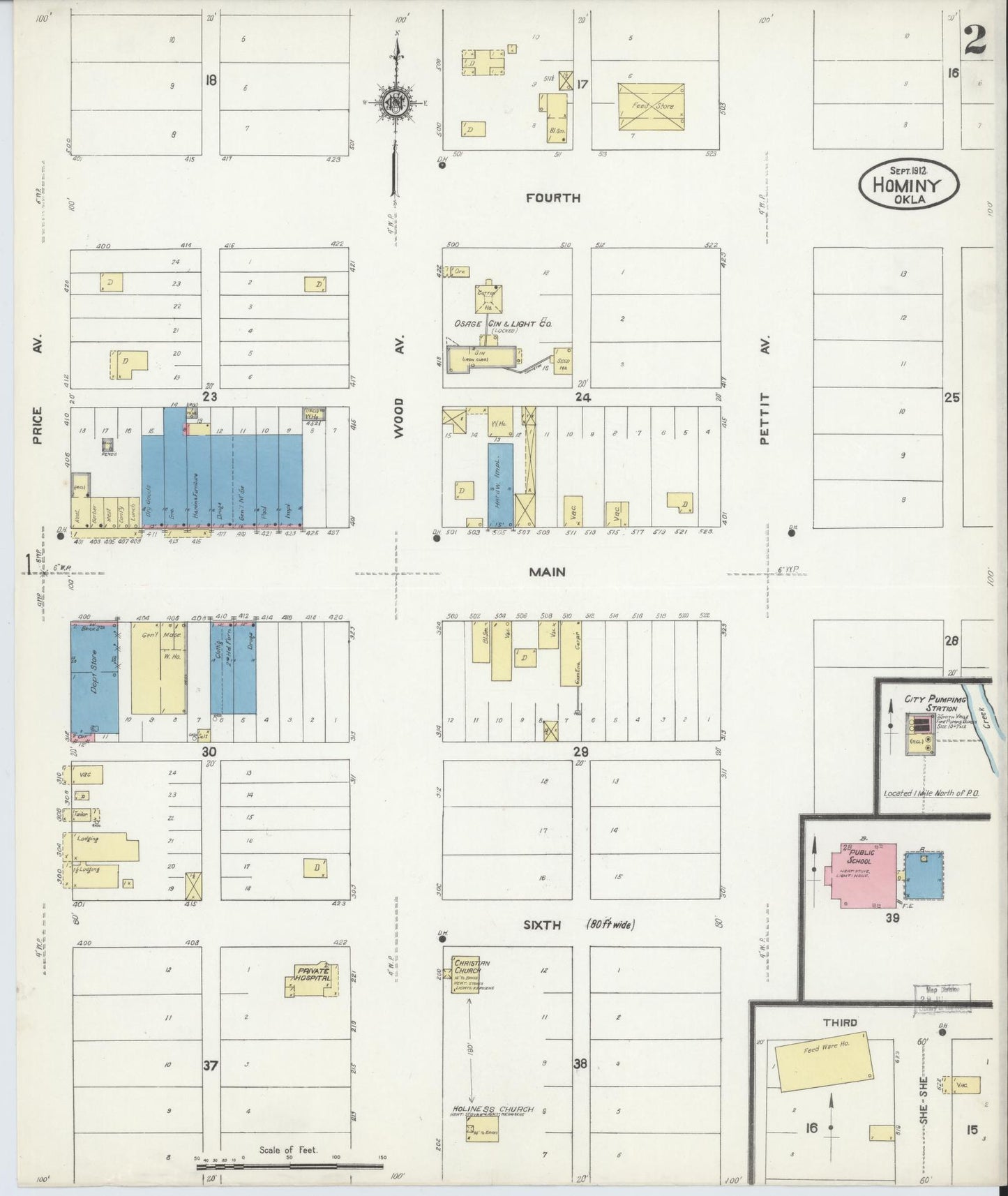 Sanborn Fire Insurance Map from Hominy, Osage County, Oklahoma (1912), Sheet #0002 - Complete Map Set gallery image, historic Sanborn map, vintage wall art, Oklahoma Oklahoma
