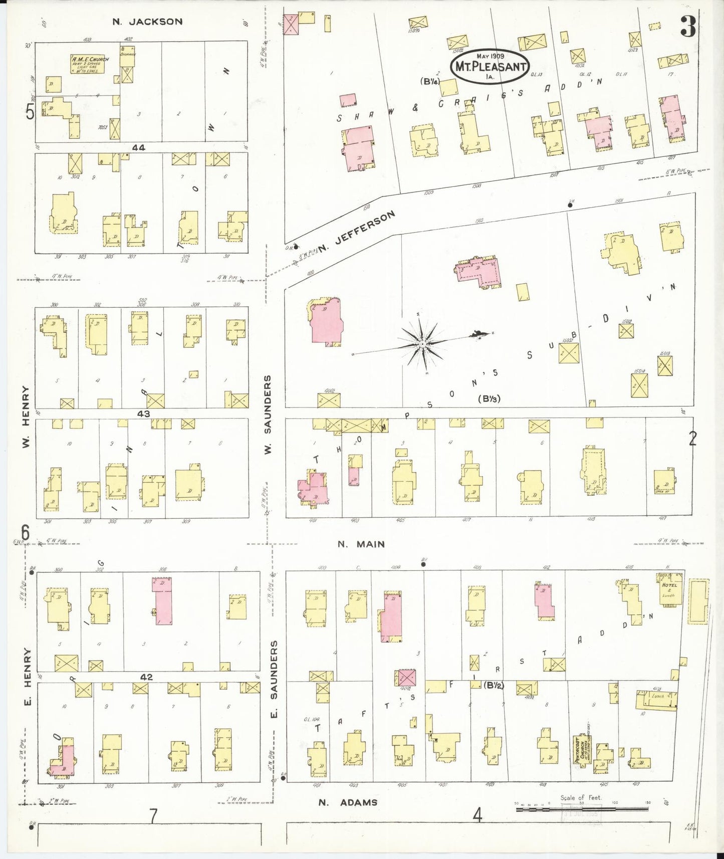 Sanborn Fire Insurance Map from Mount Pleasant, Henry County, Iowa (1909), Sheet #0003 - Historic Sanborn Fire Insurance Map Print