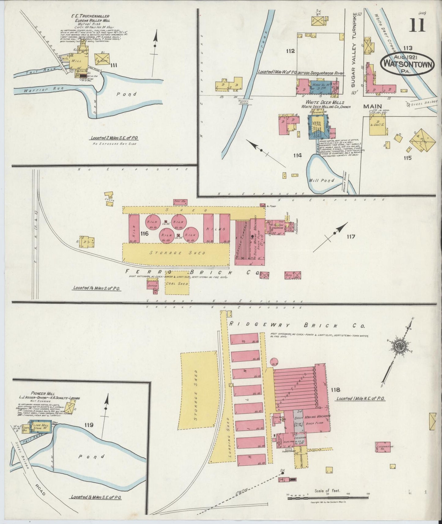 Sanborn Fire Insurance Map from Watsontown, Northumberland County, Pennsylvania (1921), Sheet #0011 - Complete Map Set gallery image, historic Sanborn map, vintage wall art, Pennsylvania Pennsylvania