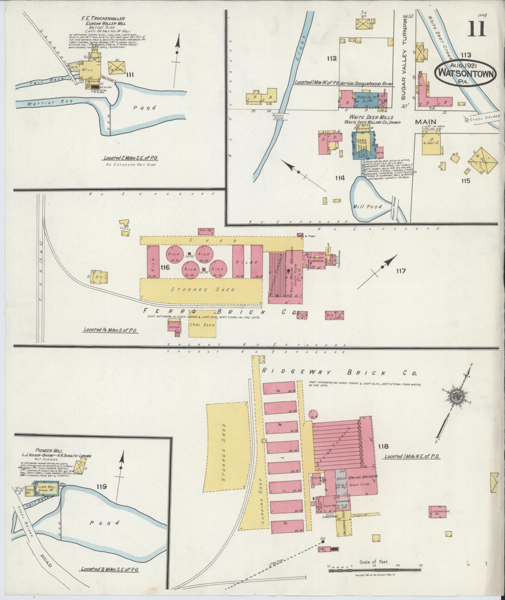 Sanborn Fire Insurance Map from Watsontown, Northumberland County, Pennsylvania (1921), Sheet #0011 - Complete Map Set gallery image, historic Sanborn map, vintage wall art, Pennsylvania Pennsylvania
