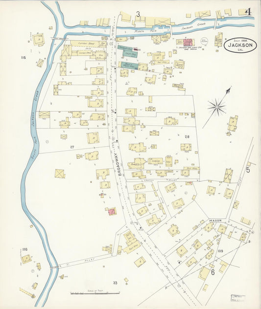 Sanborn Fire Insurance Map from Jackson, Amador County, California (1898), Sheet #0004 - Historic Sanborn Fire Insurance Map Print, vintage old map wall art, antique decor, genealogy gift, California California map