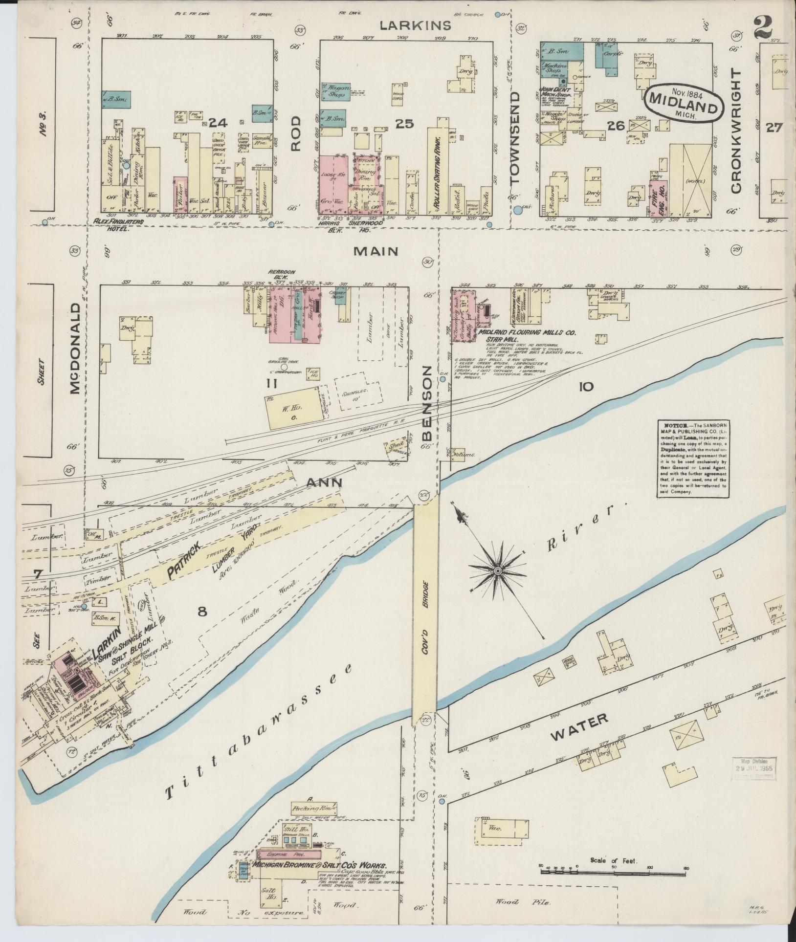 Sanborn Fire Insurance Map from Midland, Midland County, Michigan (1884), Sheet #0002 - Complete Map Set gallery image, historic Sanborn map, vintage wall art, Michigan Michigan