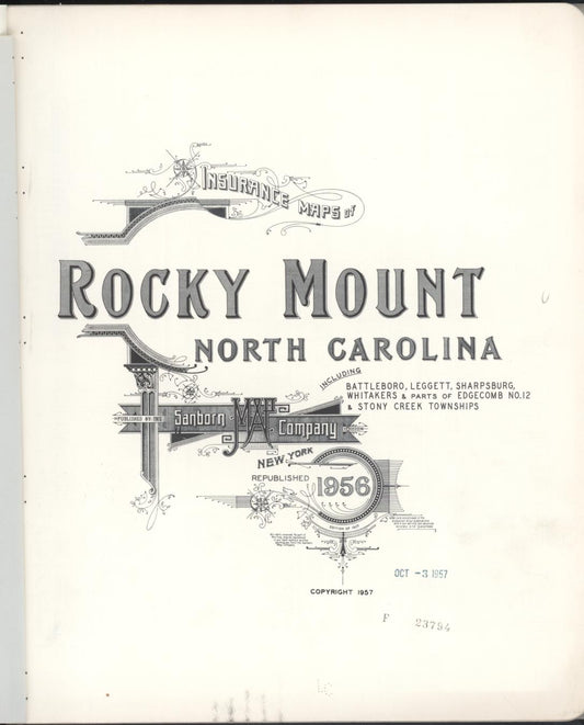 Sanborn Fire Insurance Map from Rocky Mount, Edgecombe And Nash Counties, North Carolina (1956), Sheet #0001 - Historic Sanborn Fire Insurance Map Print, vintage old map wall art, antique decor, genealogy gift, North Carolina North Carolina map