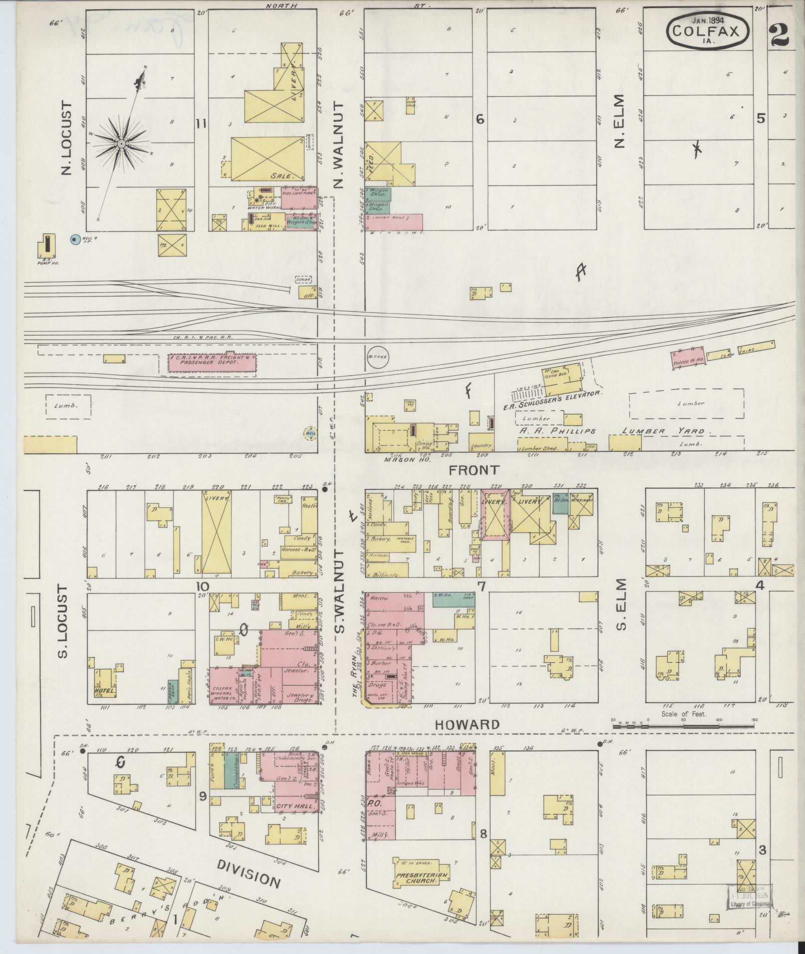 Sanborn Fire Insurance Map from Colfax, Jasper County, Iowa (1894), Sheet #0002 - Historic Sanborn Fire Insurance Map Print, vintage old map wall art