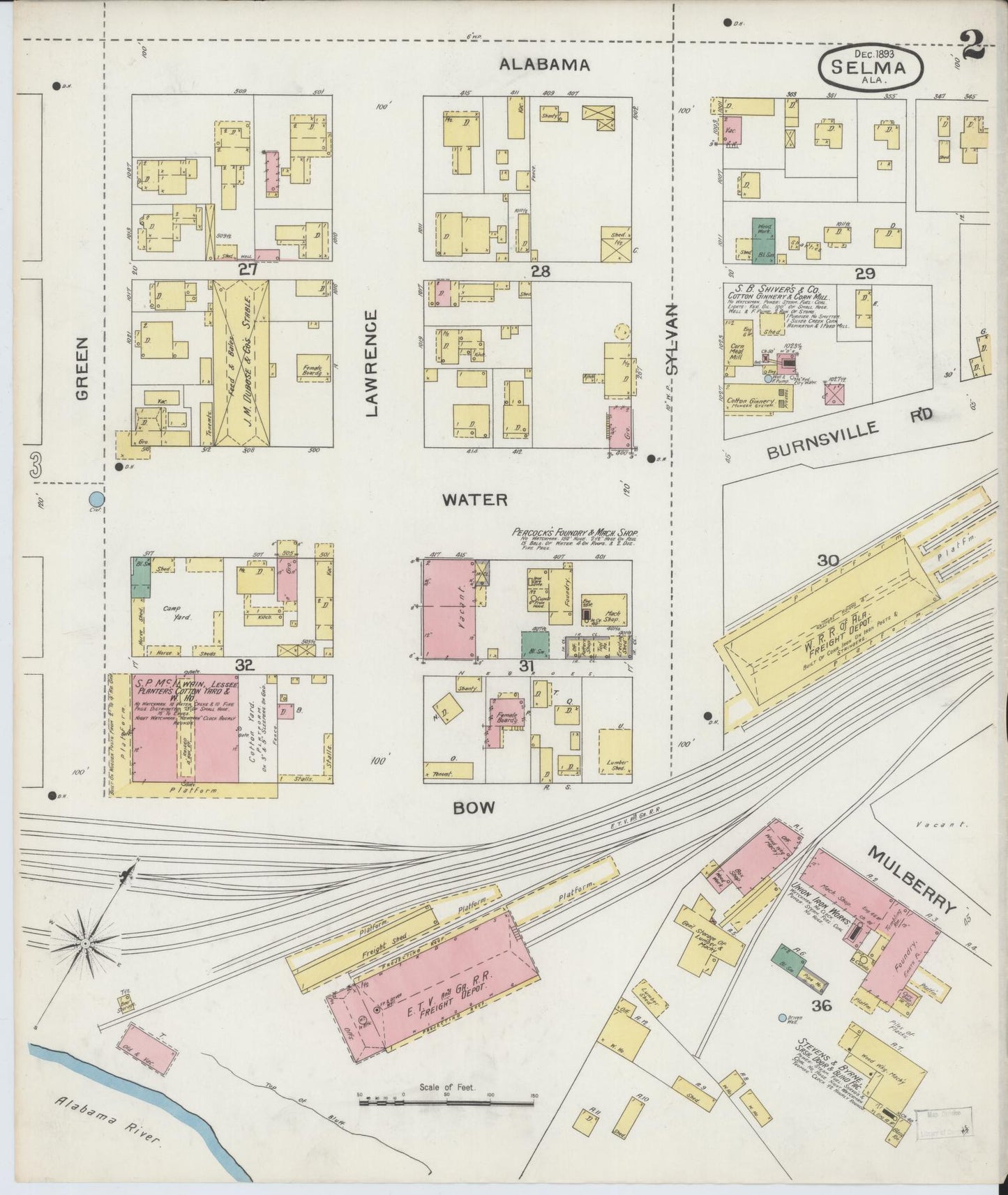 Sanborn Fire Insurance Map from Selma, Dallas County, Alabama (1893), Sheet #0002 - Historic Sanborn Fire Insurance Map Print, vintage old map wall art, antique decor, genealogy gift, Alabama Alabama map