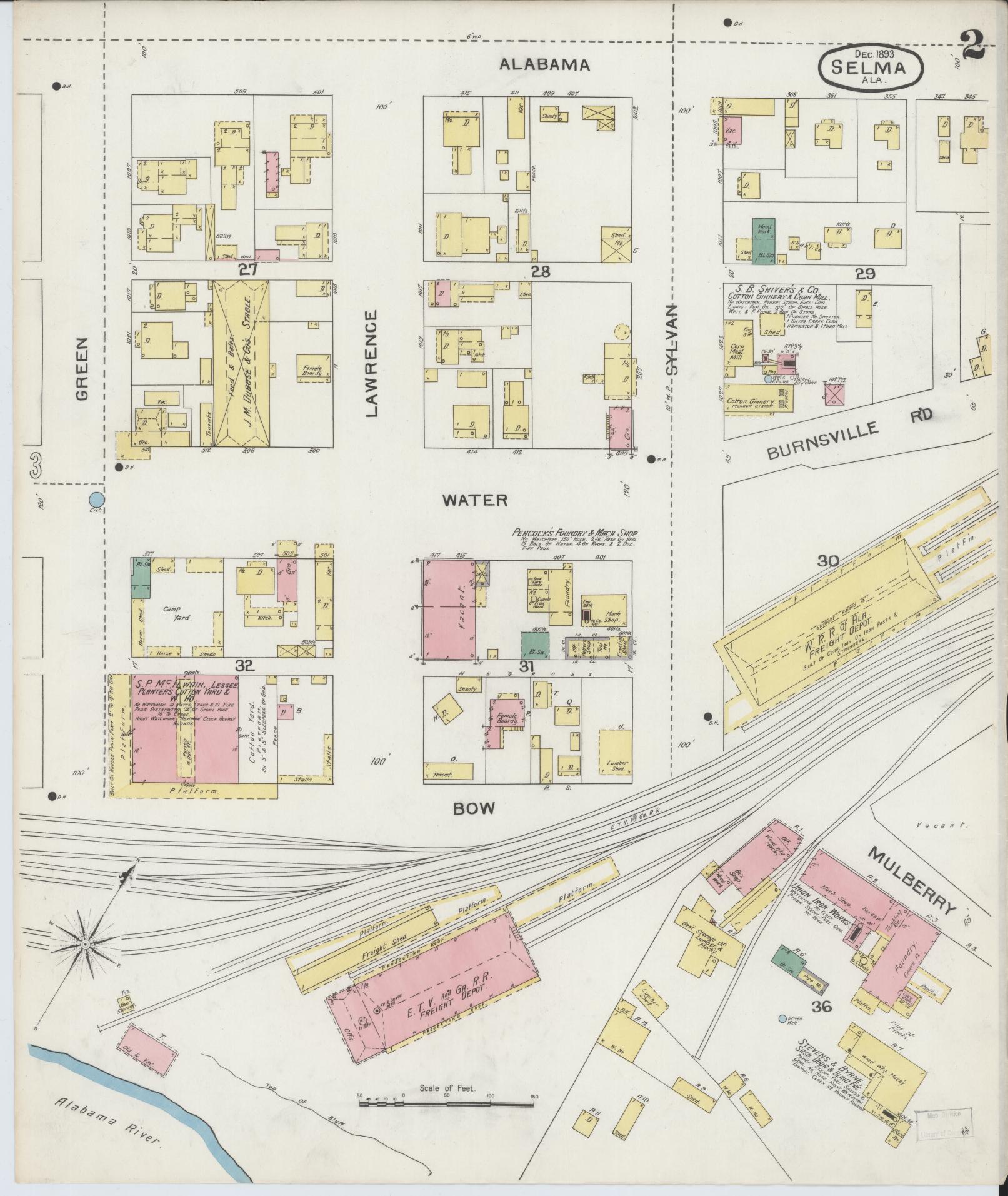 Sanborn Fire Insurance Map from Selma, Dallas County, Alabama (1893), Sheet #0002 - Historic Sanborn Fire Insurance Map Print, vintage old map wall art, antique decor, genealogy gift, Alabama Alabama map