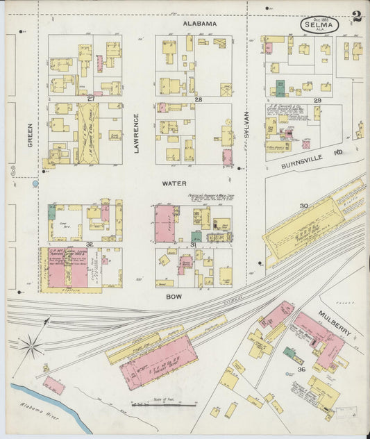Sanborn Fire Insurance Map from Selma, Dallas County, Alabama (1893), Sheet #0002 - Historic Sanborn Fire Insurance Map Print, vintage old map wall art, antique decor, genealogy gift, Alabama Alabama map