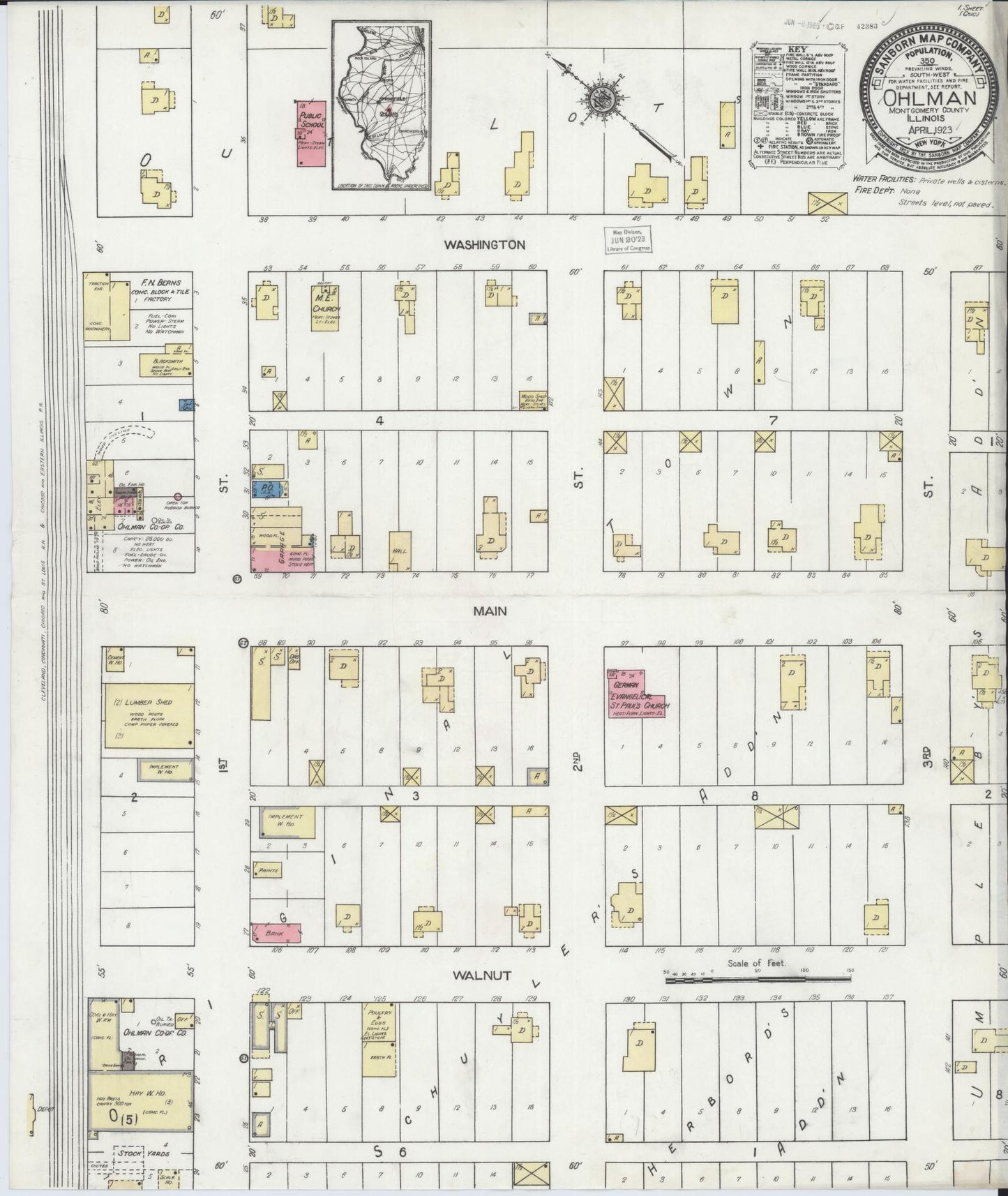 Sanborn Fire Insurance Map from Ohlman, Montgomery County, Illinois (1923), Sheet #0001 - Historic Sanborn Fire Insurance Map Print, vintage old map wall art, antique decor, genealogy gift, Illinois Illinois map