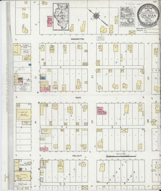 Sanborn Fire Insurance Map from Ohlman, Montgomery County, Illinois (1923), Sheet #0001 - Historic Sanborn Fire Insurance Map Print, vintage old map wall art, antique decor, genealogy gift, Illinois Illinois map