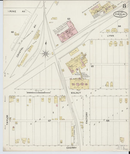Sanborn Fire Insurance Map from Findlay, Hancock County, Ohio (1887), Sheet #0008 - Historic Sanborn Fire Insurance Map Print, vintage old map wall art, antique decor, genealogy gift, Ohio Ohio map