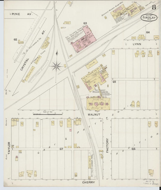 Sanborn Fire Insurance Map from Findlay, Hancock County, Ohio (1887), Sheet #0008 - Historic Sanborn Fire Insurance Map Print, vintage old map wall art, antique decor, genealogy gift, Ohio Ohio map