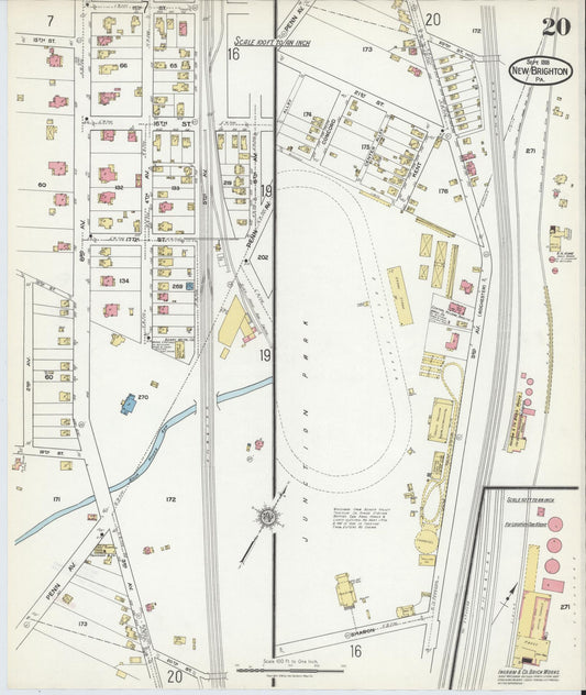 Sanborn Fire Insurance Map from New Brighton, Beaver County, Pennsylvania (1918), Sheet #0020 - Historic Sanborn Fire Insurance Map Print, vintage old map wall art, antique decor, genealogy gift, Pennsylvania Pennsylvania map