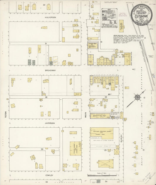 Sanborn Fire Insurance Map from Cutbank, Glacier County, Montana (1910), Sheet #0001 - Historic Sanborn Fire Insurance Map Print, vintage old map wall art, antique decor, genealogy gift, Montana Montana map