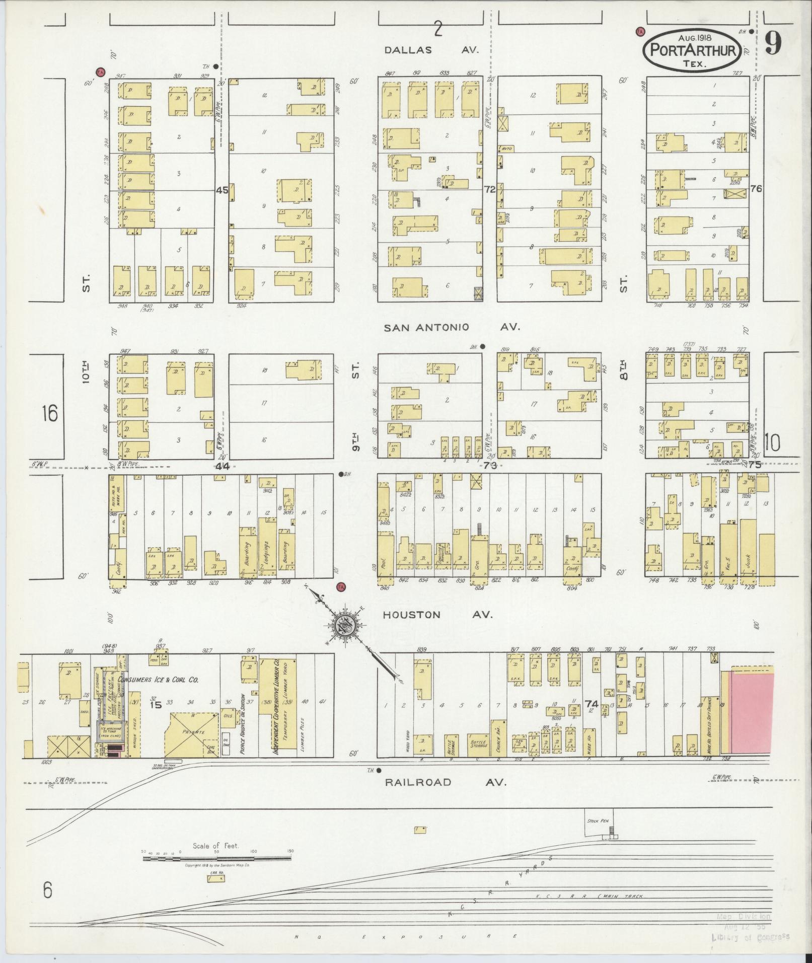 Sanborn Fire Insurance Map from Port Arthur, Jefferson County, Texas (1918), Sheet #0009 - Complete Map Set gallery image, historic Sanborn map, vintage wall art, Texas Texas