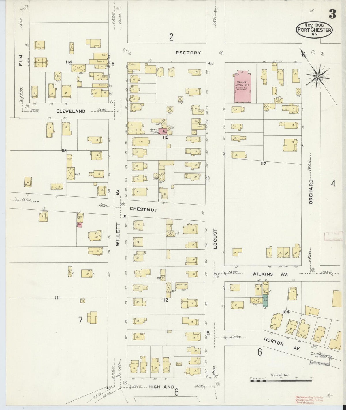 Sanborn Fire Insurance Map from Port Chester, Westchester County, New York (1908), Sheet #0003 - Complete Map Set gallery image, historic Sanborn map, vintage wall art, New York New York