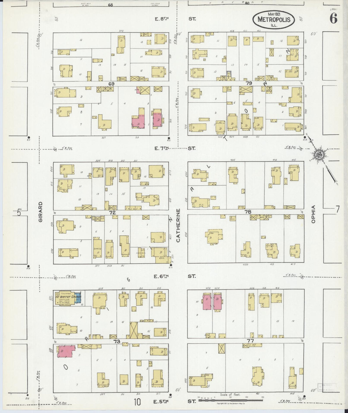 Sanborn Fire Insurance Map from Metropolis, Massac County, Illinois (1921), Sheet #0006 - Complete Map Set gallery image, historic Sanborn map, vintage wall art, Illinois Illinois
