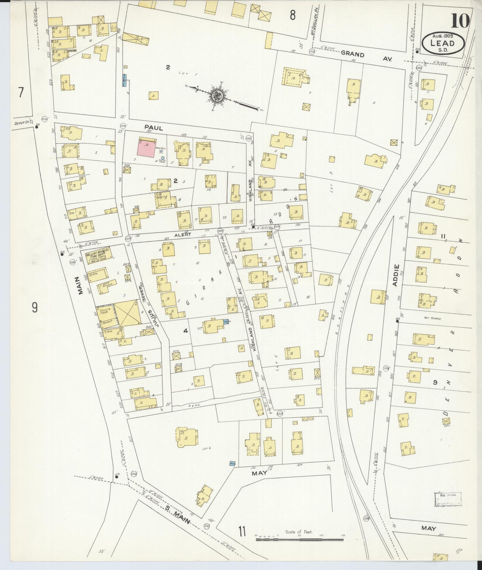Sanborn Fire Insurance Map from Lead, Lawrence County, South Dakota (1909), Sheet #0010 - Complete Map Set gallery image, historic Sanborn map, vintage wall art, South Dakota South Dakota