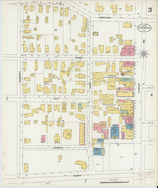 Sanborn Fire Insurance Map from Norwich, Chenango County, New York (1903), Sheet #0003 - Historic Sanborn Fire Insurance Map Print, vintage old map wall art, antique decor, genealogy gift, New York New York map