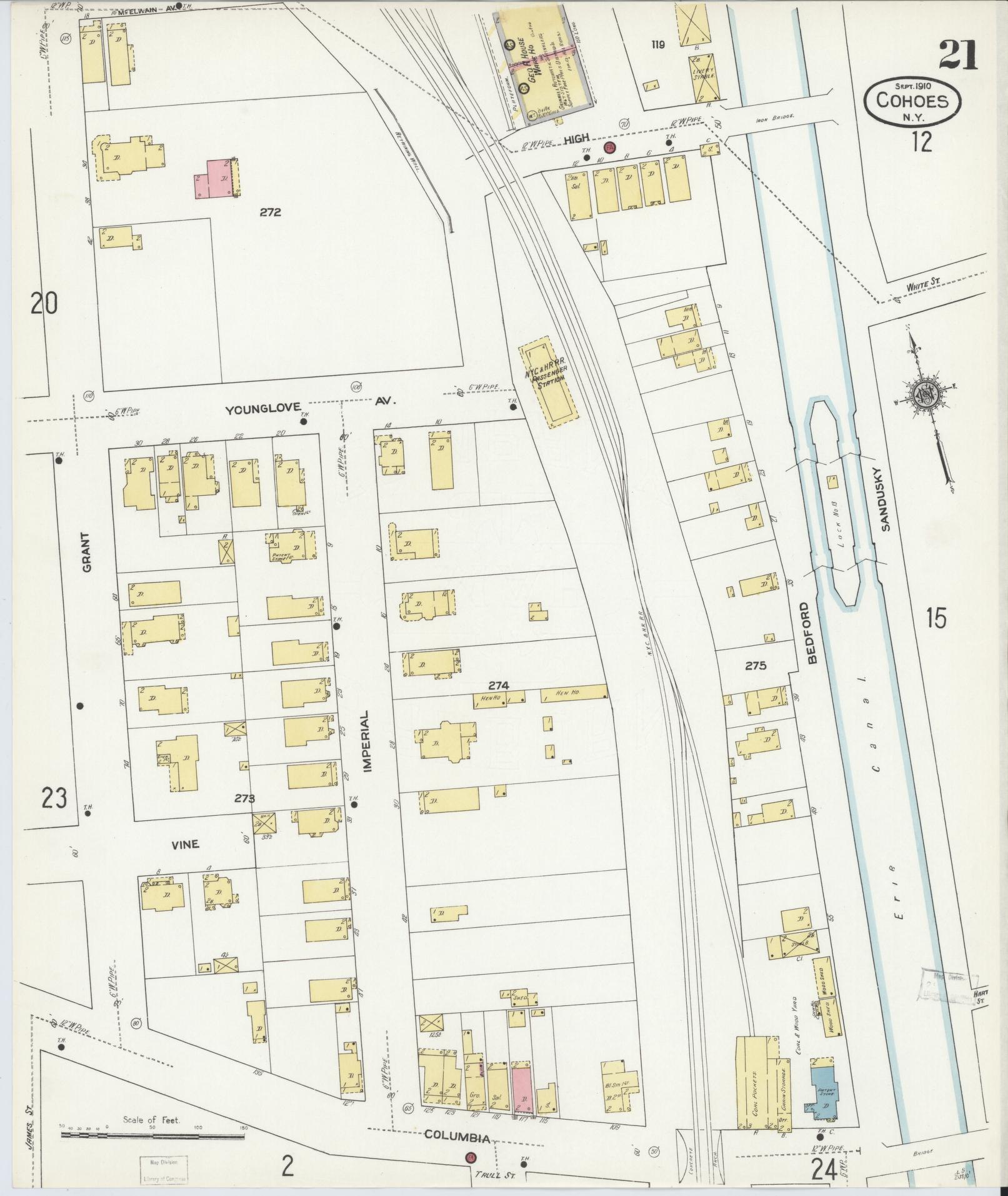 Sanborn Fire Insurance Map from Cohoes, Albany County, New York (1910), Sheet #0021 - Complete Map Set gallery image, historic Sanborn map, vintage wall art, New York New York