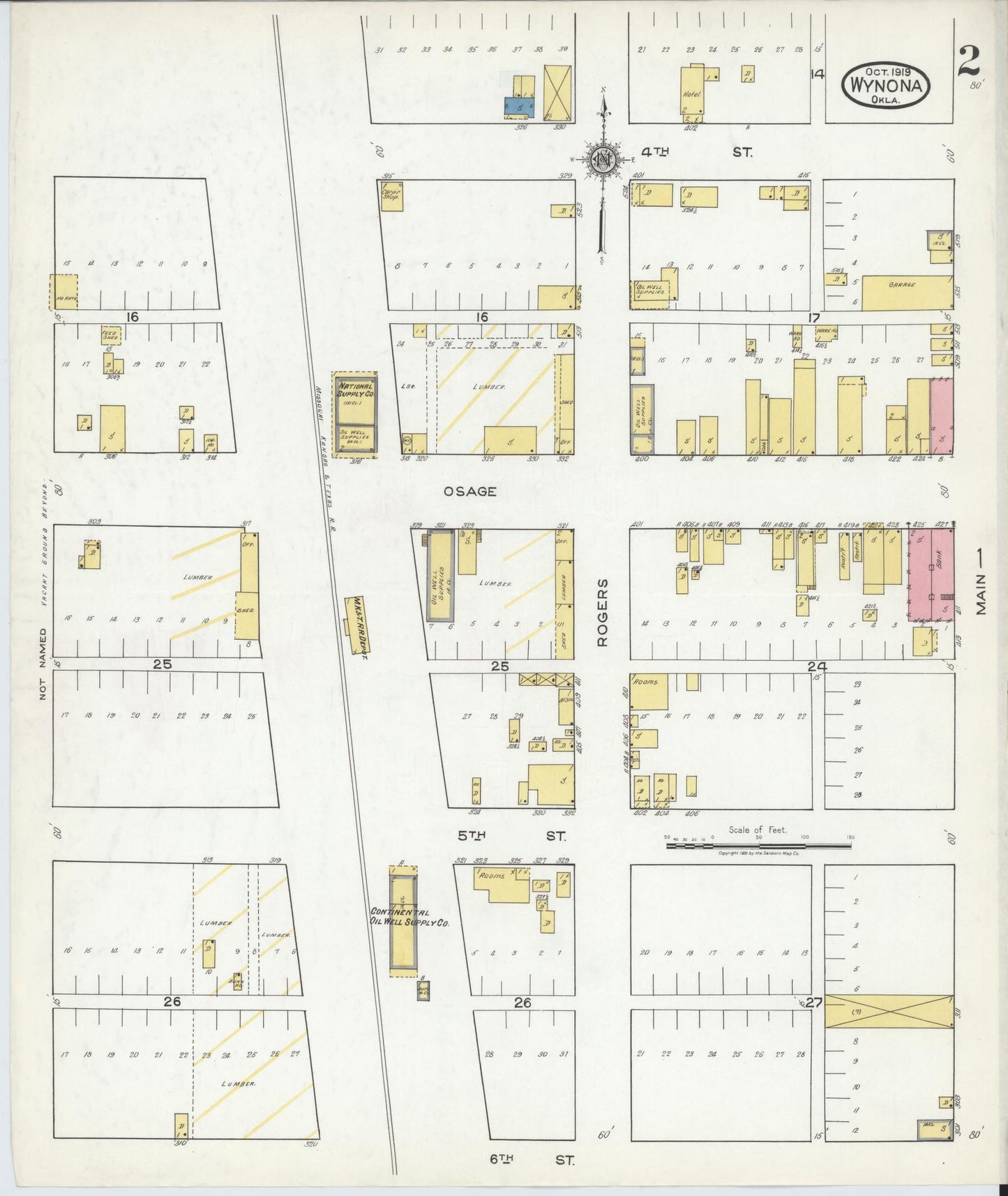 Sanborn Fire Insurance Map from Wynona, Osage County, Oklahoma (1919), Sheet #0002 - Complete Map Set gallery image, historic Sanborn map, vintage wall art, Oklahoma Oklahoma