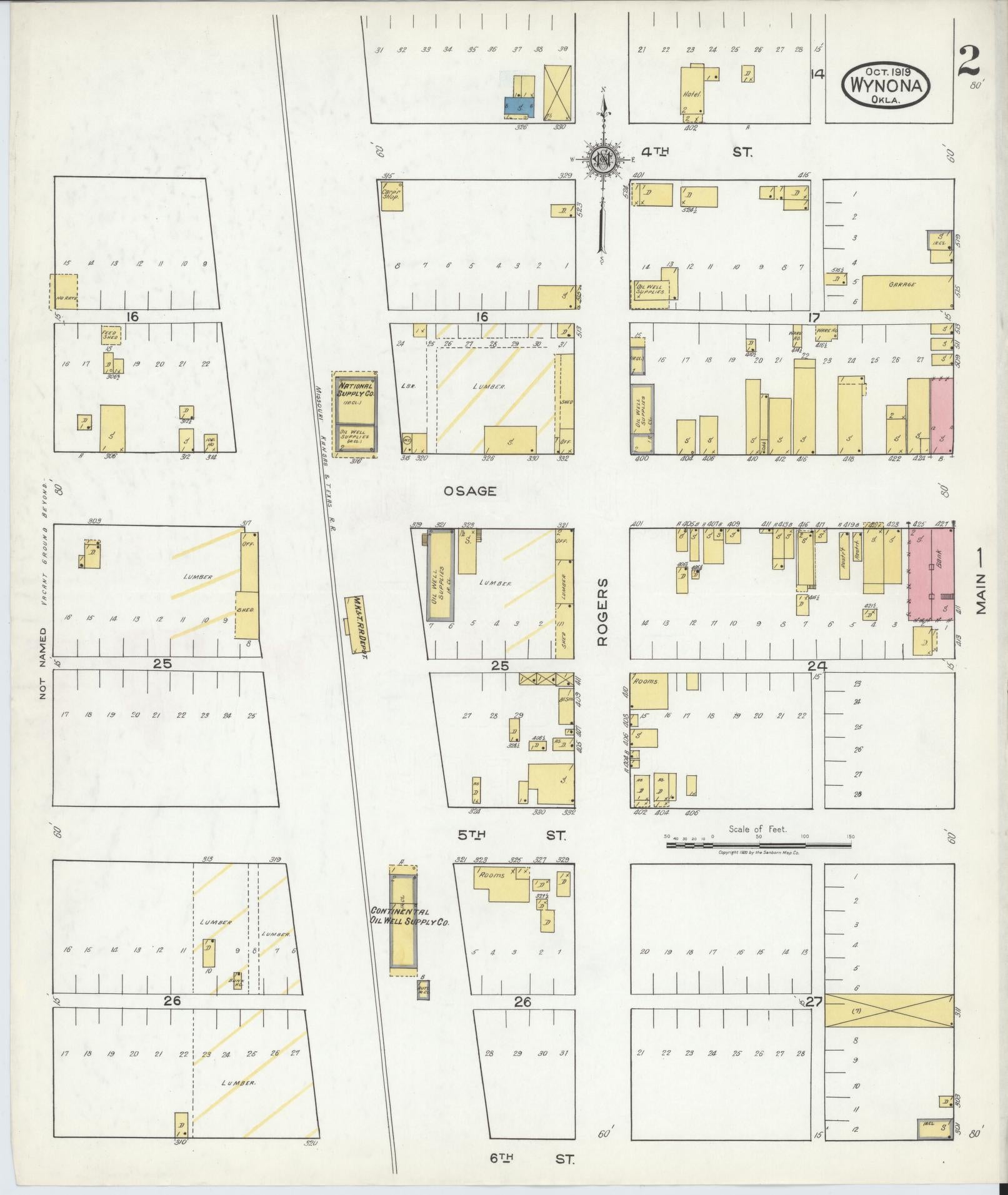 Sanborn Fire Insurance Map from Wynona, Osage County, Oklahoma (1919), Sheet #0002 - Complete Map Set gallery image, historic Sanborn map, vintage wall art, Oklahoma Oklahoma