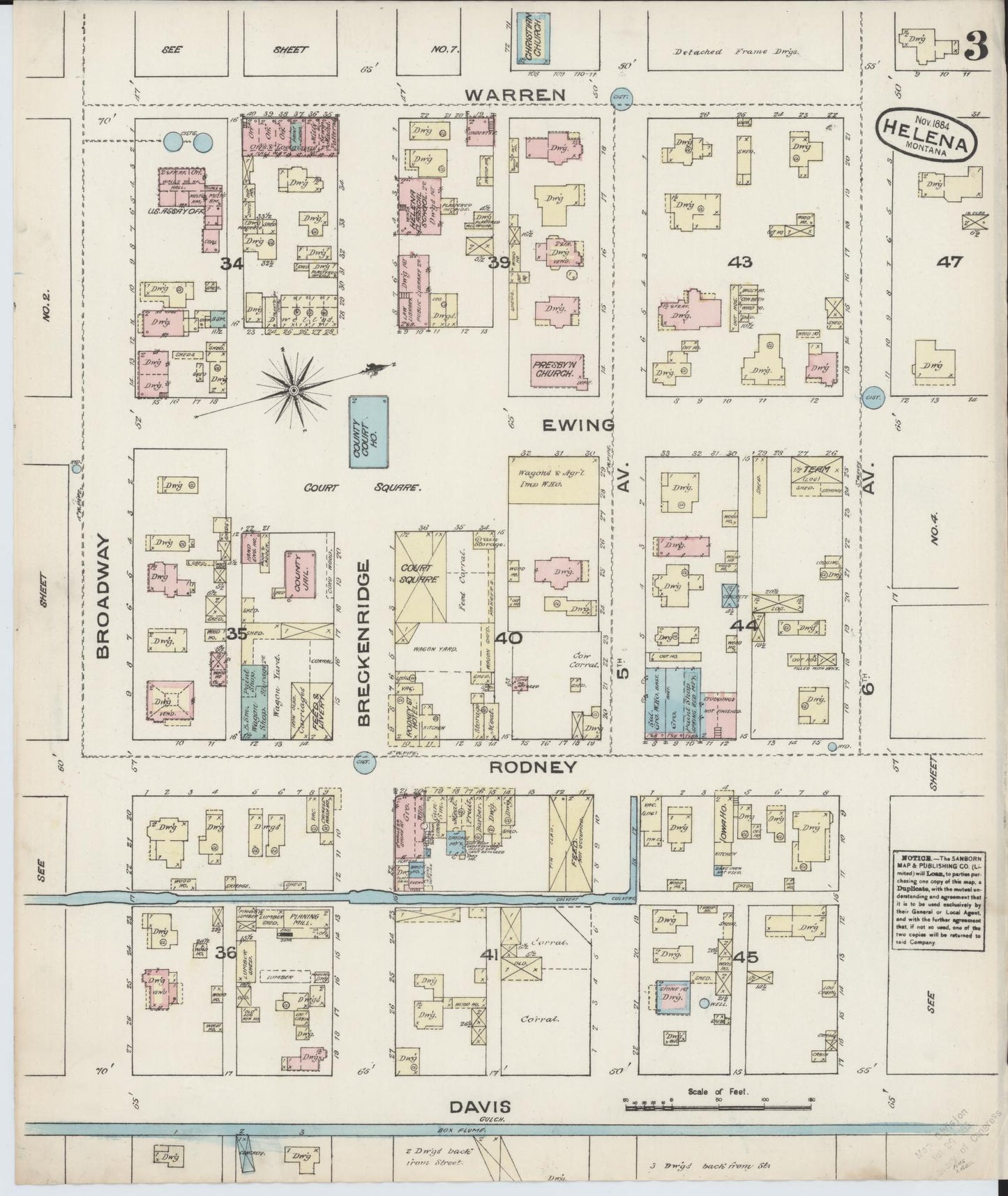 Sanborn Fire Insurance Map from Helena, Lewis and Clark County, Montana (1884), Sheet #0003 - Historic Sanborn Fire Insurance Map Print, vintage old map wall art, antique decor, genealogy gift, Montana Montana map