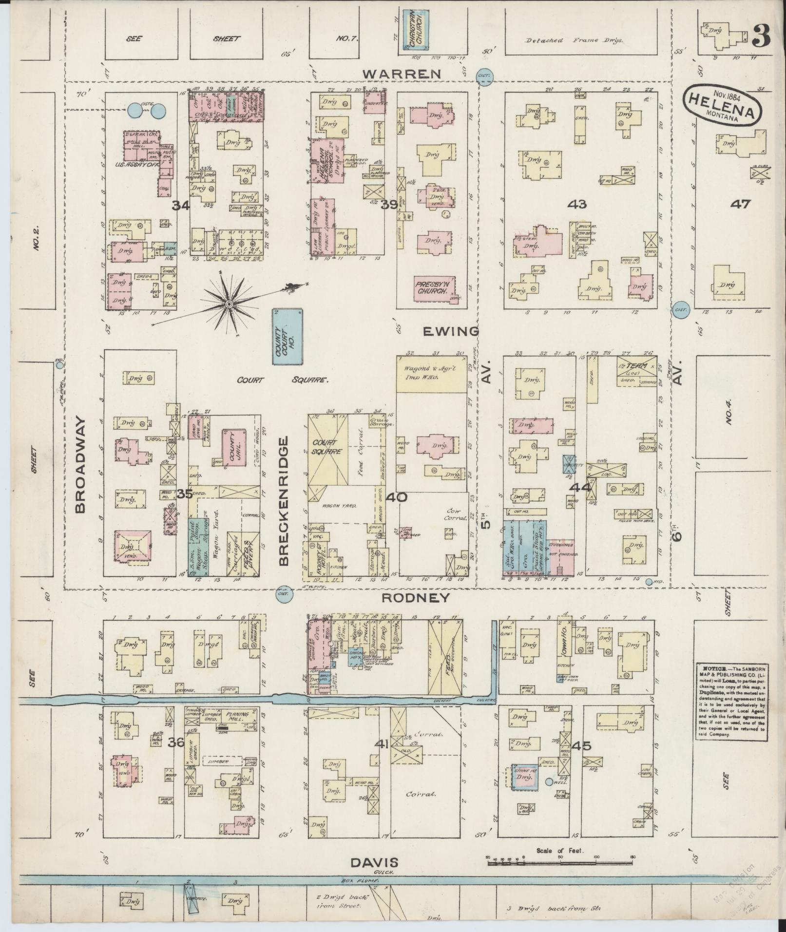 Sanborn Fire Insurance Map from Helena, Lewis and Clark County, Montana (1884), Sheet #0003 - Historic Sanborn Fire Insurance Map Print, vintage old map wall art, antique decor, genealogy gift, Montana Montana map