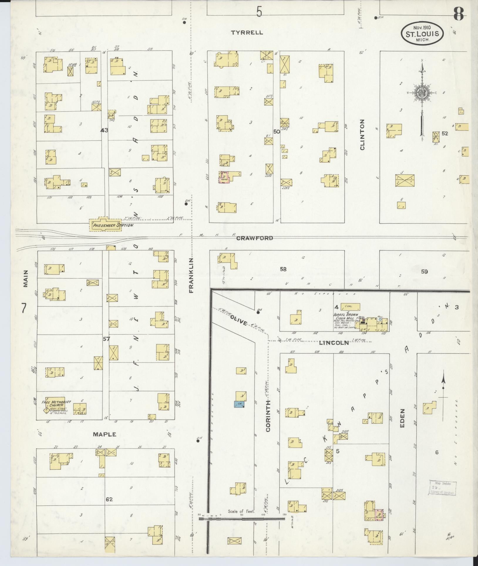 Sanborn Fire Insurance Map from Saint Louis, Gratiot County, Michigan (1910), Sheet #0008 - Complete Map Set gallery image, historic Sanborn map, vintage wall art, Michigan Michigan