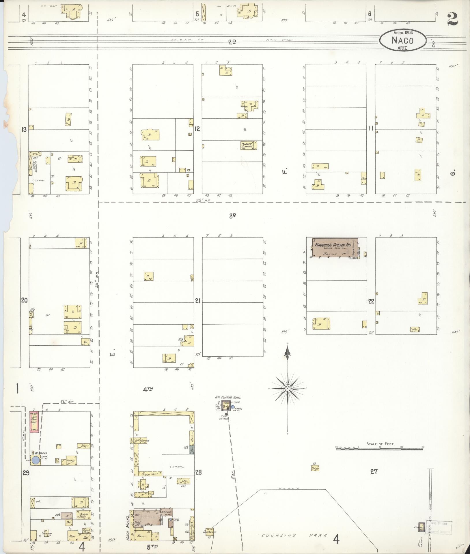 Sanborn Fire Insurance Map from Naco, Cochise County, Arizona (1904), Sheet #0002 - Complete Map Set gallery image, historic Sanborn map, vintage wall art, Arizona Arizona