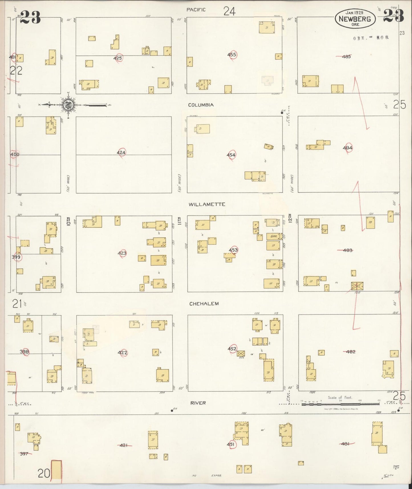 Sanborn Fire Insurance Map from Newberg, Yamhill County, Oregon (1934), Sheet #0023 - Historic Sanborn Fire Insurance Map Print, vintage old map wall art, antique decor, genealogy gift, Oregon Oregon map