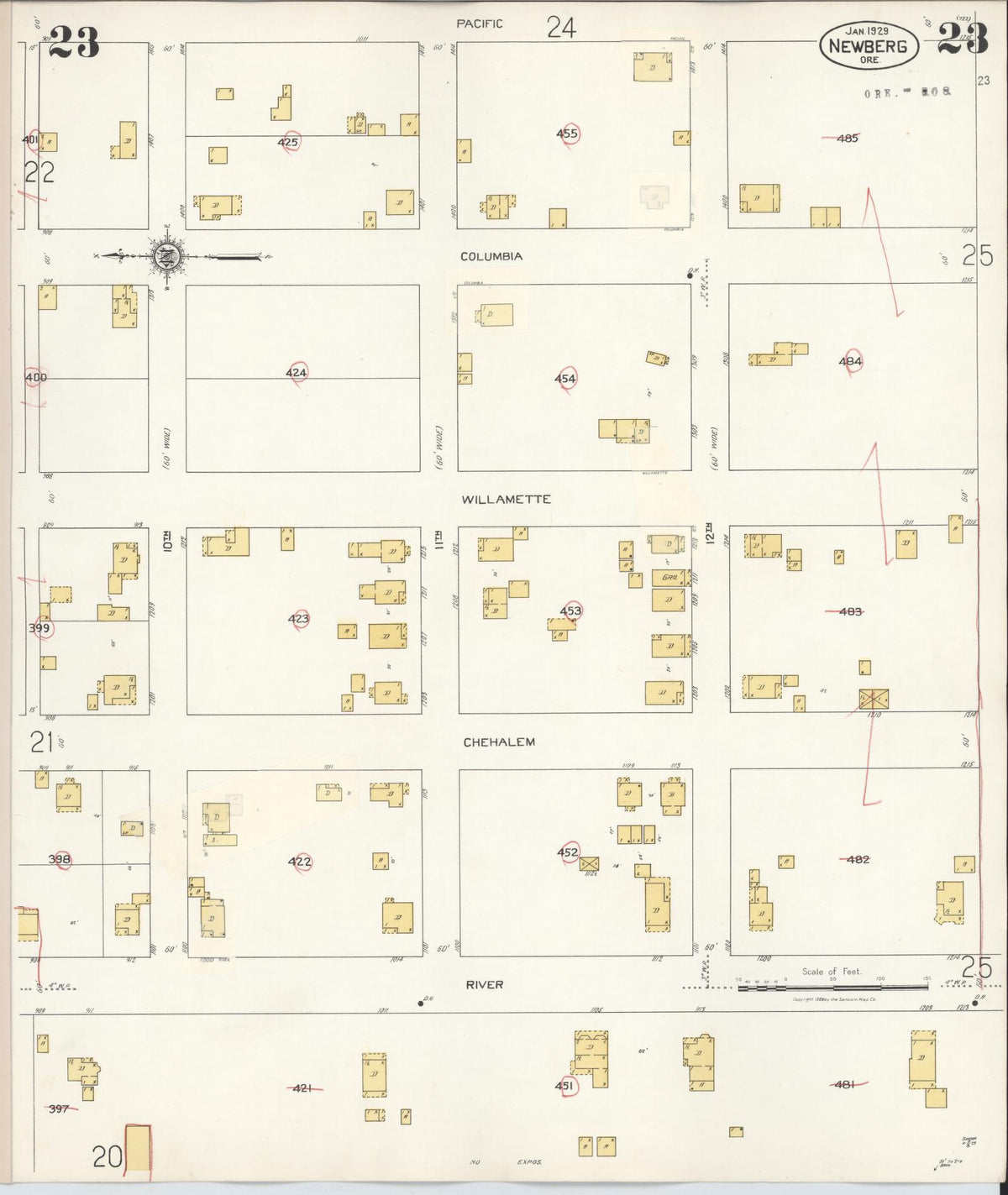Sanborn Fire Insurance Map from Newberg, Yamhill County, Oregon (1934), Sheet #0023 - Historic Sanborn Fire Insurance Map Print, vintage old map wall art, antique decor, genealogy gift, Oregon Oregon map