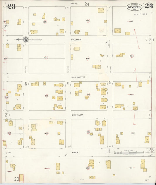Sanborn Fire Insurance Map from Newberg, Yamhill County, Oregon (1934), Sheet #0023 - Historic Sanborn Fire Insurance Map Print, vintage old map wall art, antique decor, genealogy gift, Oregon Oregon map