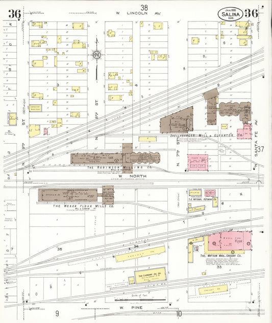 Sanborn Fire Insurance Map from Salina, Saline County, Kansas (1926), Sheet #0036 - Historic Sanborn Fire Insurance Map Print, vintage old map wall art, antique decor, genealogy gift, Kansas Kansas map