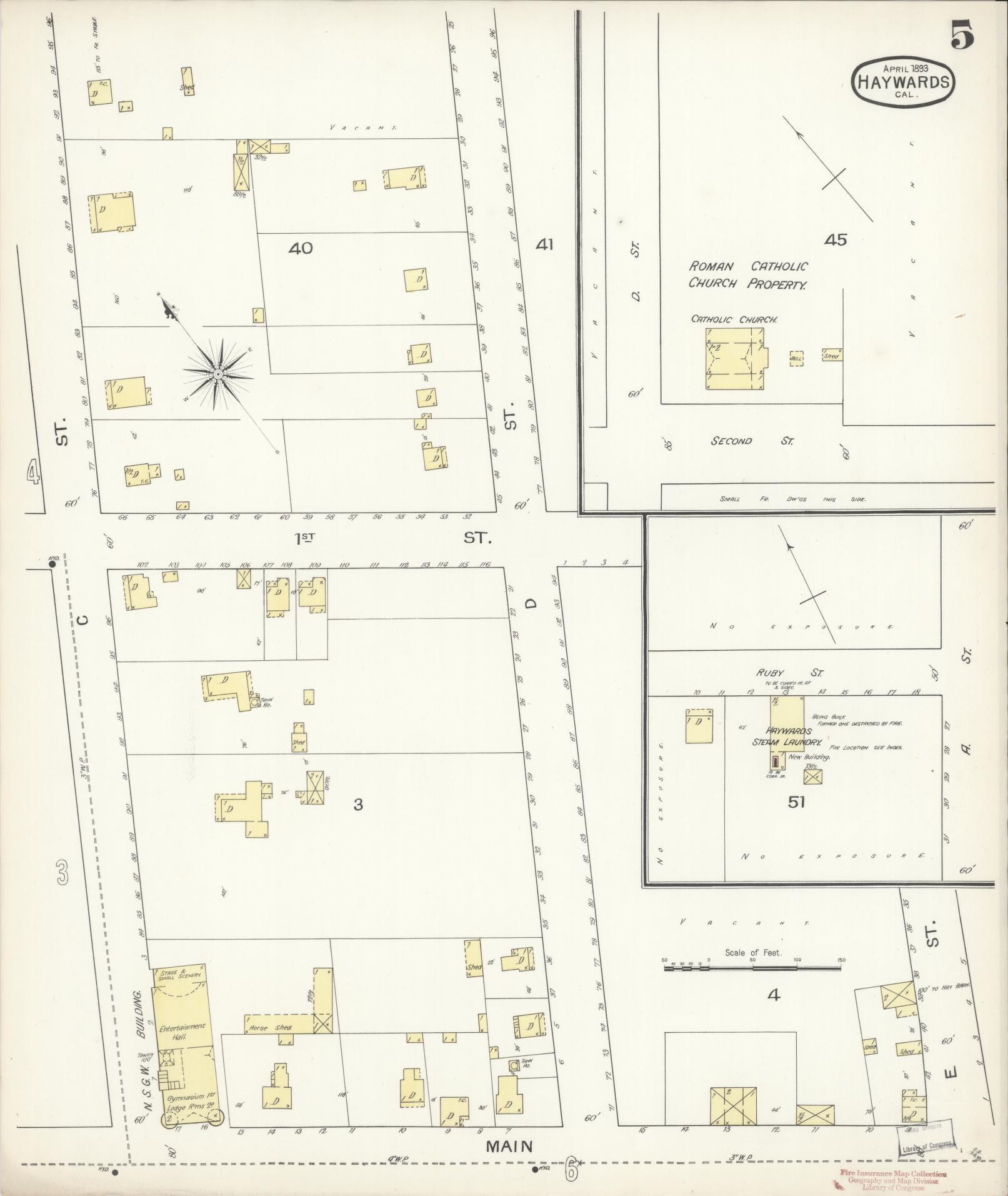 Sanborn Fire Insurance Map from Hayward, Alameda County, California (1893), Sheet #0005 - Historic Sanborn Fire Insurance Map Print, vintage old map wall art, antique decor, genealogy gift, California California map