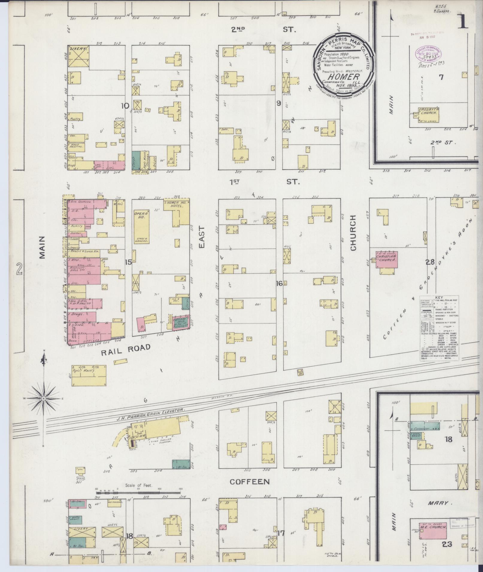 Sanborn Fire Insurance Map from Homer, Champaign County, Illinois (1893), Sheet #0001 - Historic Sanborn Fire Insurance Map Print, vintage old map wall art, antique decor, genealogy gift, Illinois Illinois map