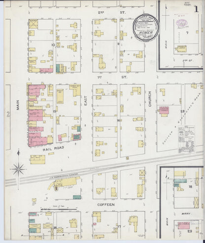 Sanborn Fire Insurance Map from Homer, Champaign County, Illinois (1893), Sheet #0001 - Historic Sanborn Fire Insurance Map Print, vintage old map wall art, antique decor, genealogy gift, Illinois Illinois map