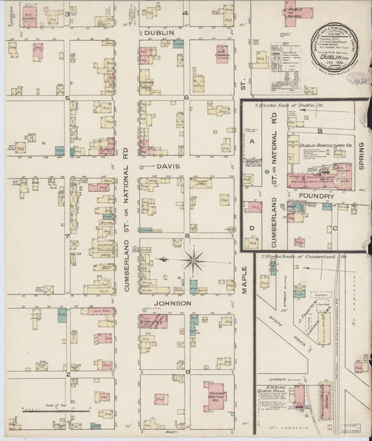 Sanborn Fire Insurance Map from Dublin, Wayne County, Indiana (1886), Sheet #0001 - Historic Sanborn Fire Insurance Map Print, vintage old map wall art, antique decor, genealogy gift, Indiana Indiana map
