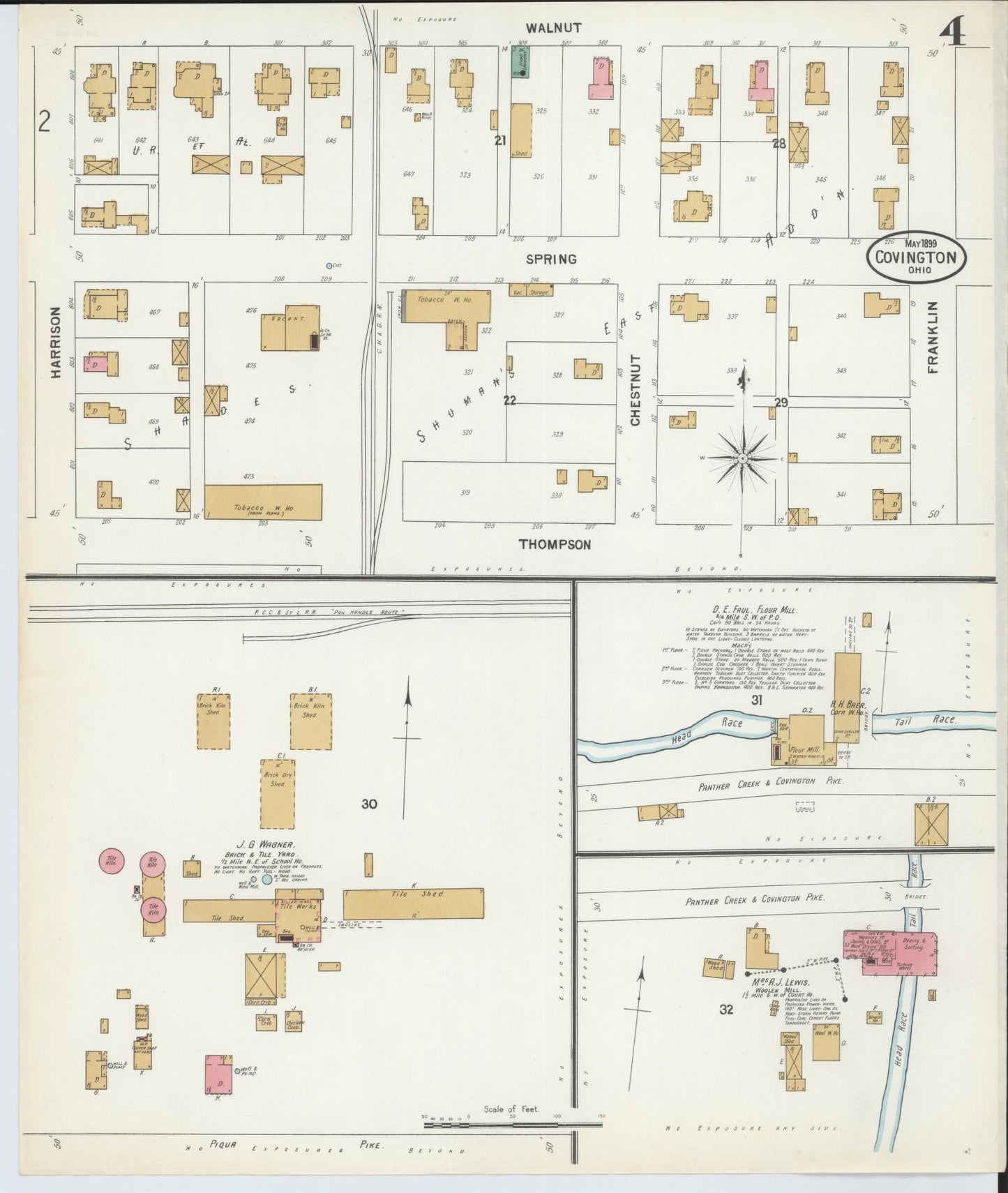 Sanborn Fire Insurance Map from Covington, Miami County, Ohio (1899), Sheet #0004 - Historic Sanborn Fire Insurance Map Print, vintage old map wall art, antique decor, genealogy gift, Ohio Ohio map