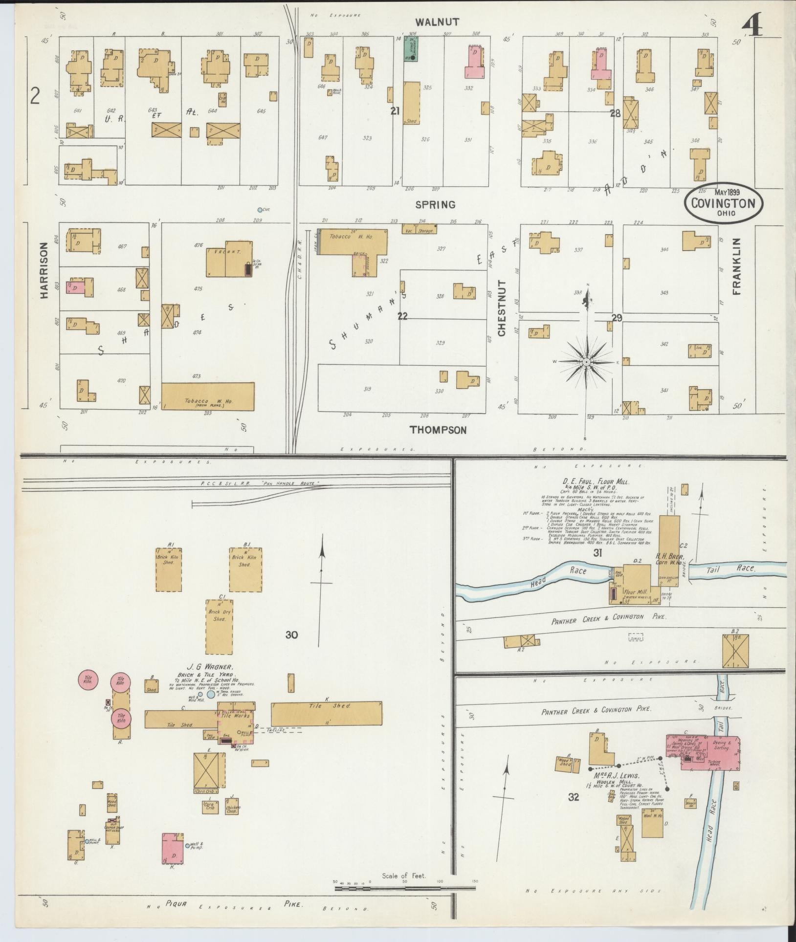 Sanborn Fire Insurance Map from Covington, Miami County, Ohio (1899), Sheet #0004 - Historic Sanborn Fire Insurance Map Print, vintage old map wall art, antique decor, genealogy gift, Ohio Ohio map
