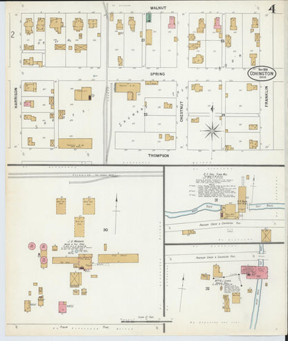 Sanborn Fire Insurance Map from Covington, Miami County, Ohio (1899), Sheet #0004 - Historic Sanborn Fire Insurance Map Print, vintage old map wall art, antique decor, genealogy gift, Ohio Ohio map