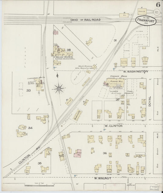 Sanborn Fire Insurance Map from Frankfort, Clinton County, Indiana (1887), Sheet #0006 - Historic Sanborn Fire Insurance Map Print, vintage old map wall art, antique decor, genealogy gift, Indiana Indiana map