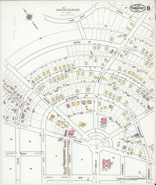Sanborn Fire Insurance Map from Kingsport, Sullivan County, Tennessee (1919), Sheet #0009 - Historic Sanborn Fire Insurance Map Print, vintage old map wall art, antique decor, genealogy gift, Tennessee Tennessee map