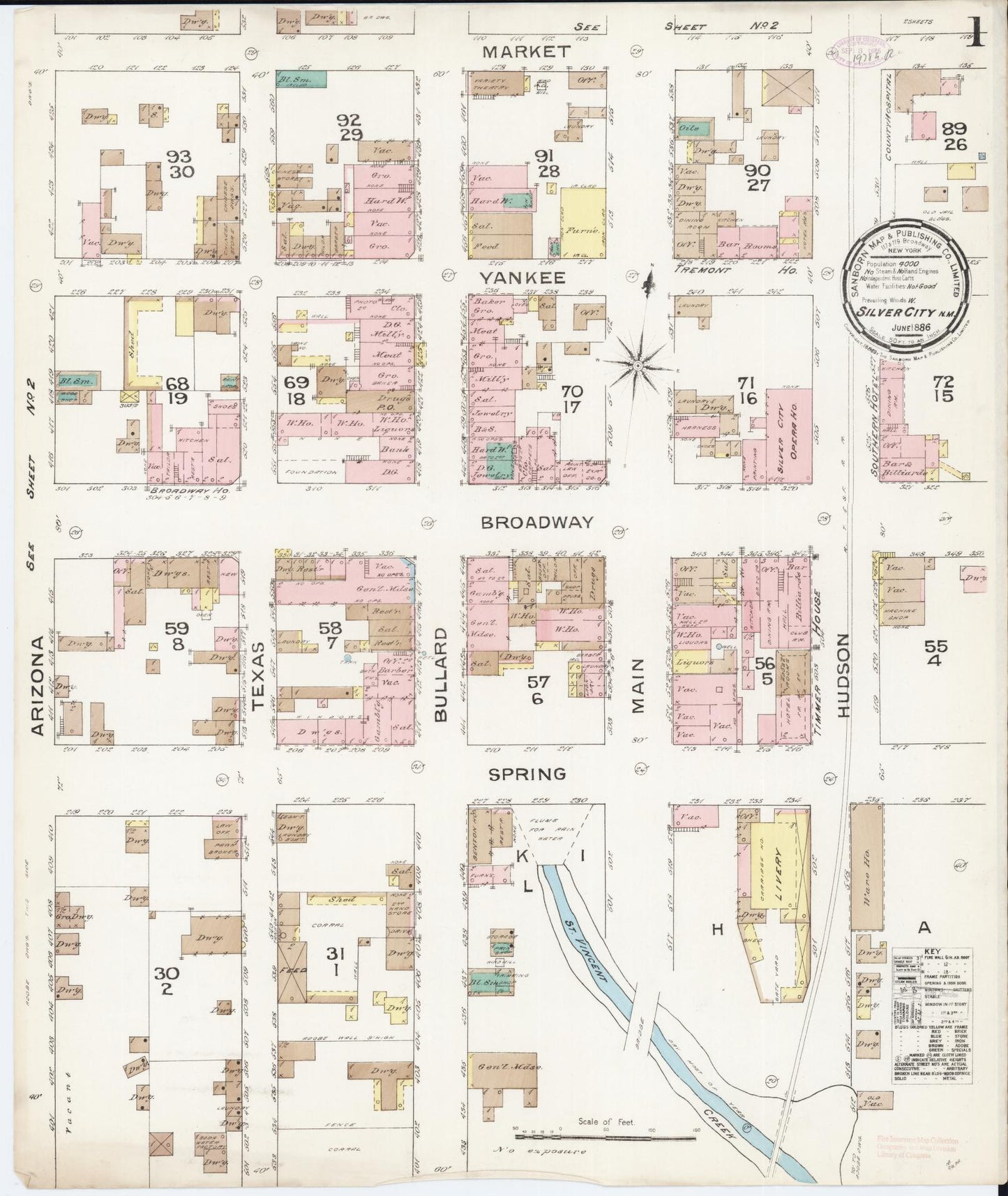 Sanborn Fire Insurance Map from Silver City, Grant County, New Mexico (1886), Sheet #0001 - Complete Map Set gallery image, historic Sanborn map, vintage wall art, New Mexico New Mexico