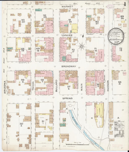 Sanborn Fire Insurance Map from Silver City, Grant County, New Mexico (1886), Sheet #0001 - Complete Map Set gallery image, historic Sanborn map, vintage wall art, New Mexico New Mexico