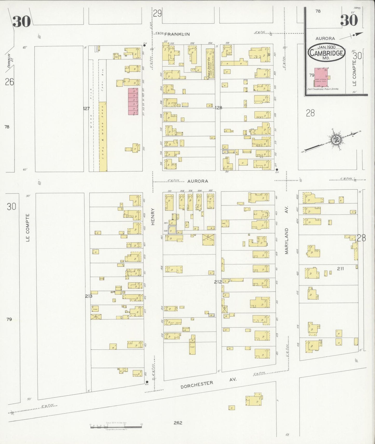Dorchester, Maryland - 1930 - Sanborn Fire Insurance Map, Sheet #0030 - Historic Sanborn Fire Insurance Map Print, Dorchester Maryland 1930 0030 vintage old map wall art