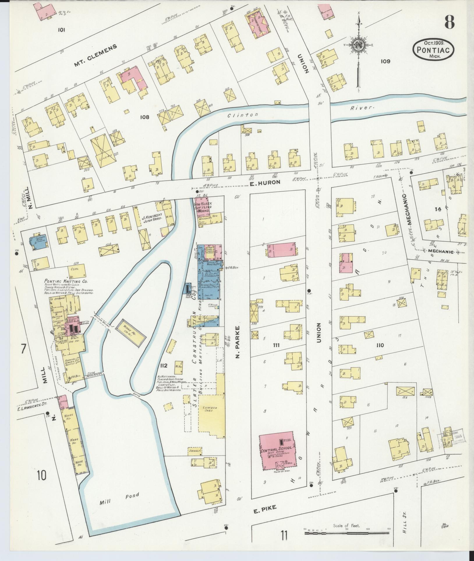 Sanborn Fire Insurance Map from Pontiac, Oakland County, Michigan (1909), Sheet #0008 - Complete Map Set gallery image, historic Sanborn map, vintage wall art, Michigan Michigan